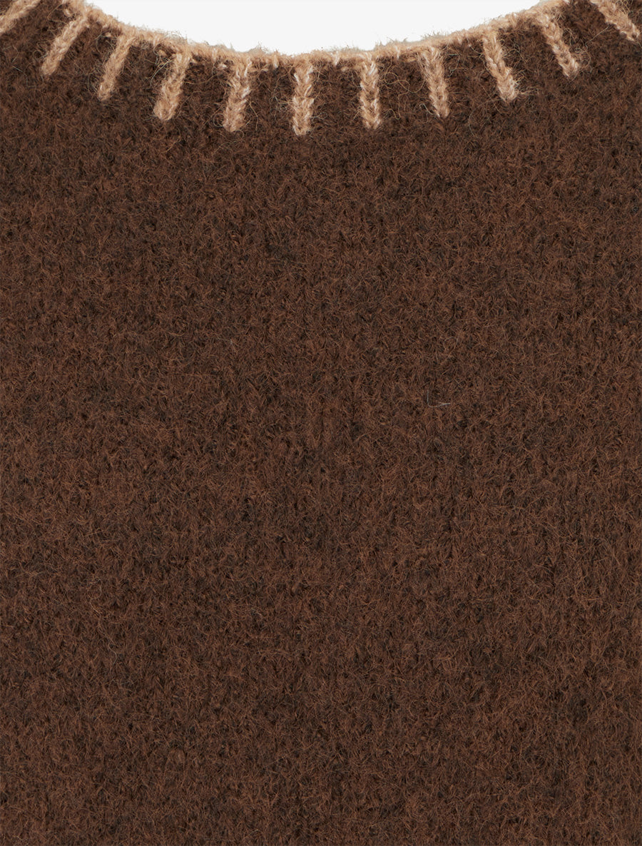 Pull en laine mélangée à bords contrastant - Marron - 3