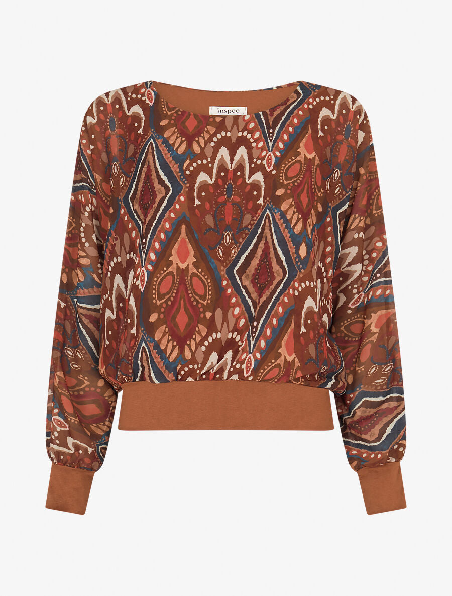 Top imprimé graphique en voile - Marron - 1