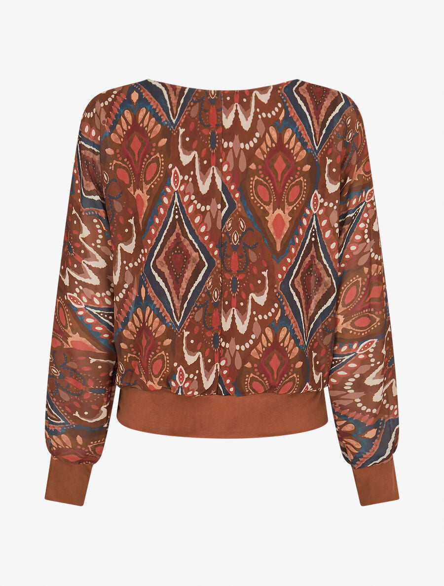 Top imprimé graphique en voile - Marron - 2