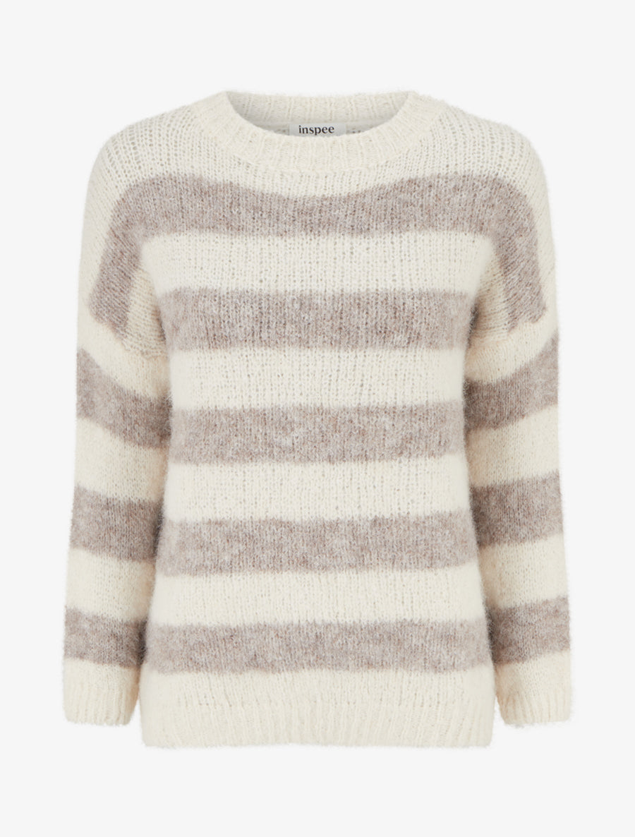 Pull ample à rayures en laine mélangée - Taupe - 1
