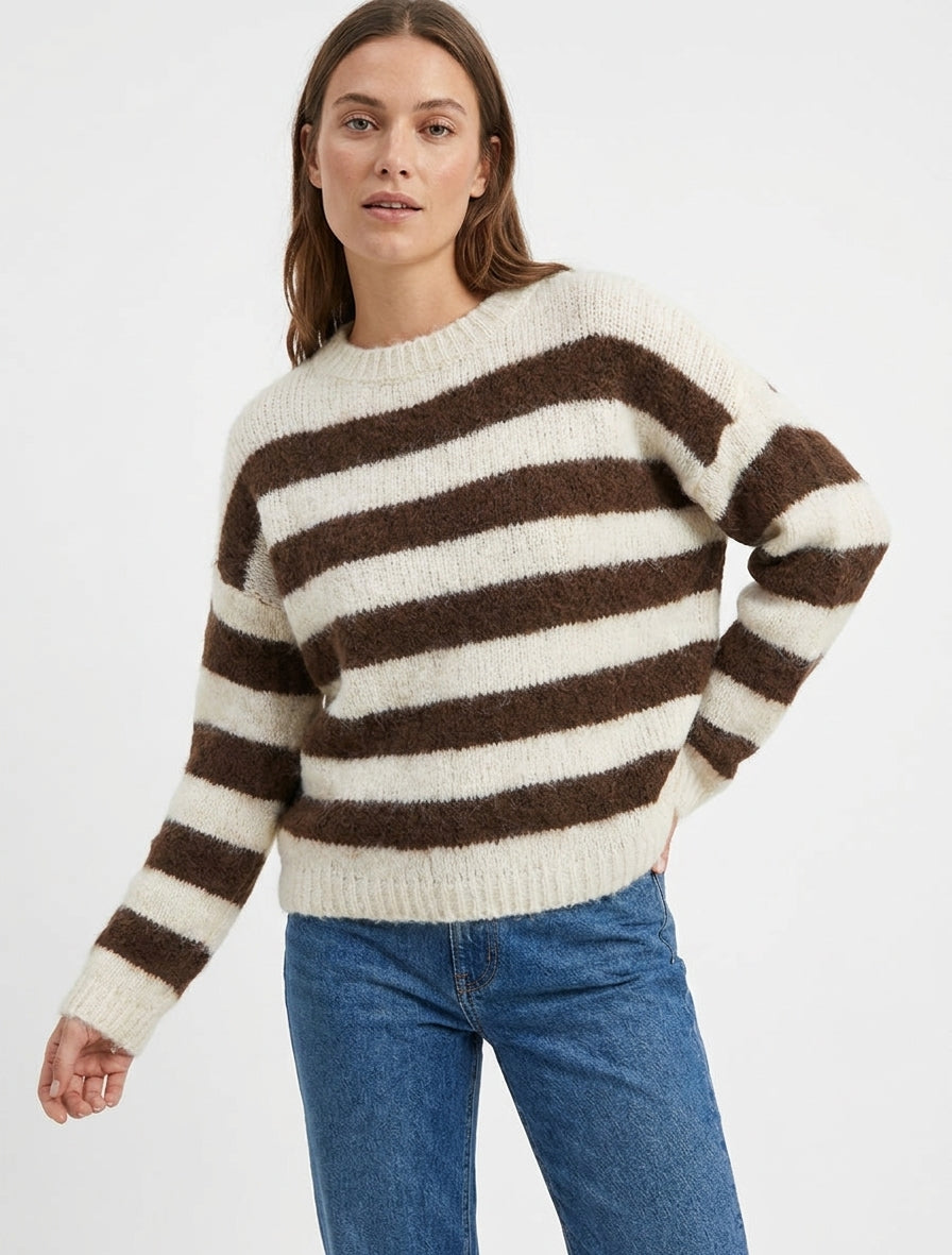 Pull ample à rayures en laine mélangée - Marron