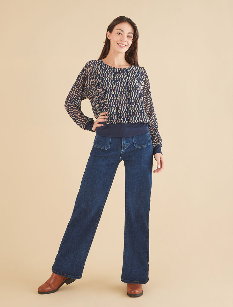 Top imprimé géométrique en voile - Marine - 4