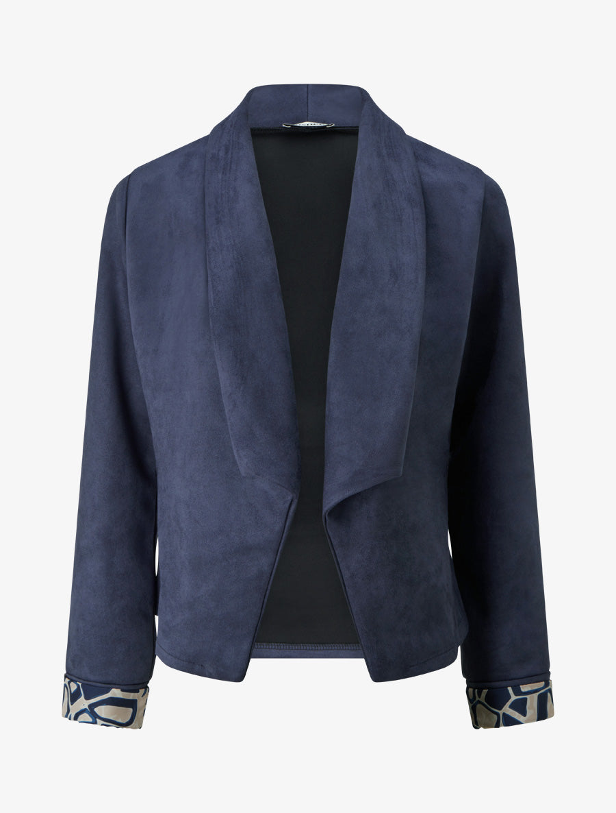 Veste suédine poignets à revers imprimé - Marine - 1