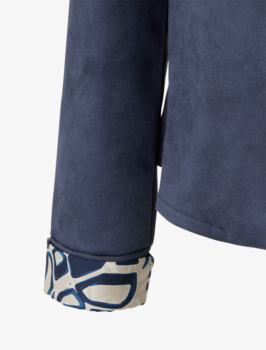 Veste suédine poignets à revers imprimé - Marine - 3