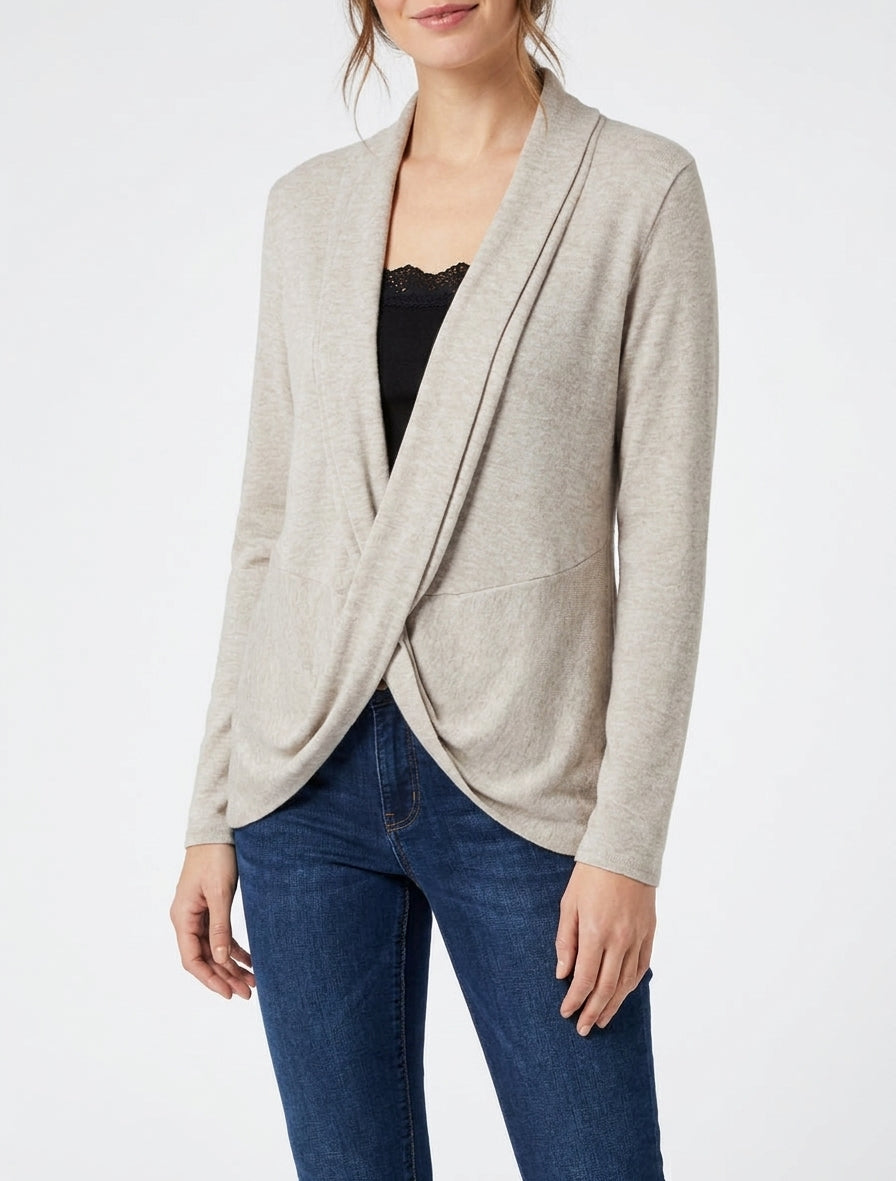 Gilet stijl trui met gedraaid effect en kanten voering - Mol/zwart