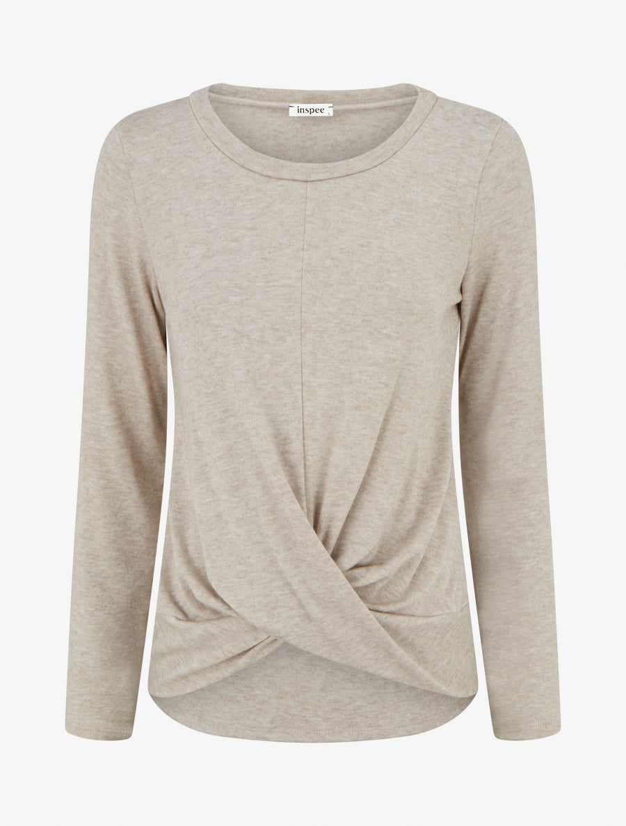 Pull droit effet drapé à col rond - Taupe clair - 1