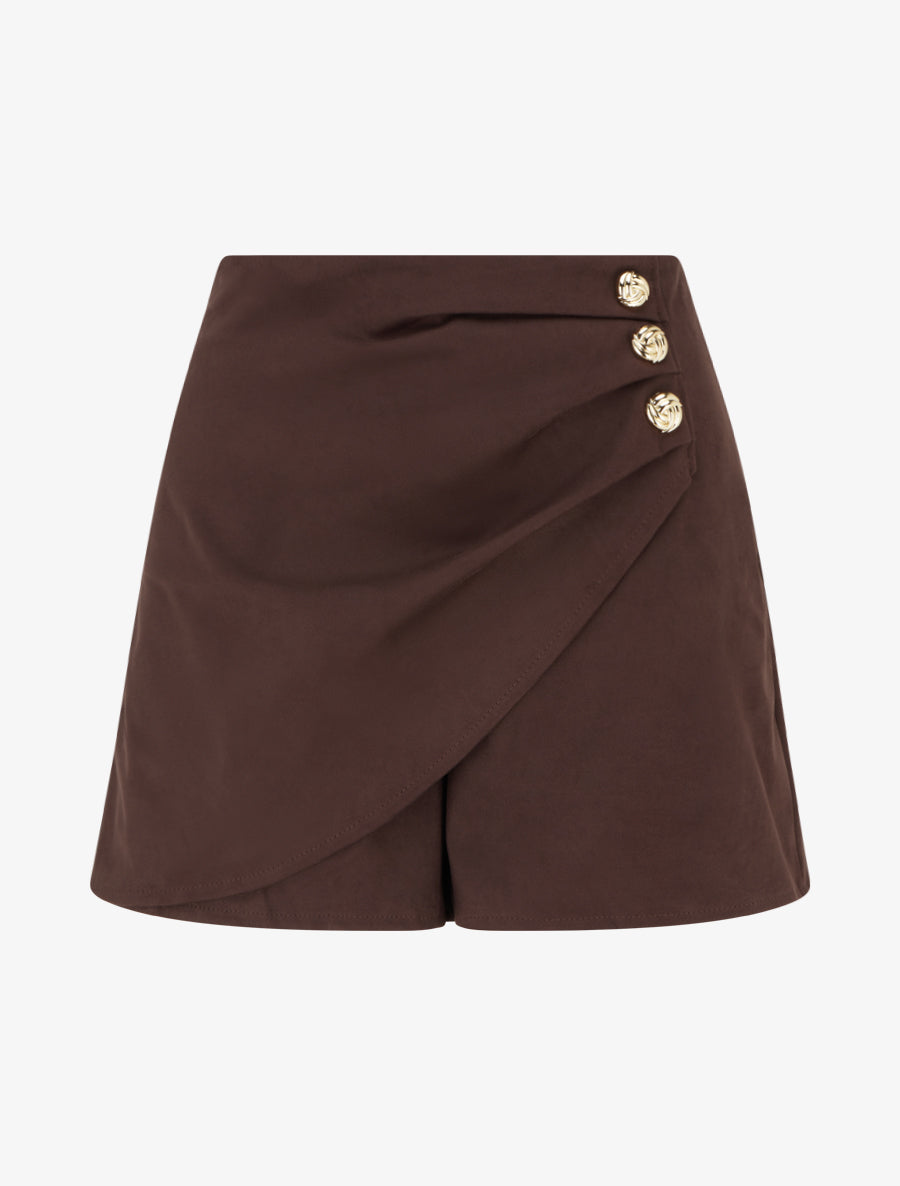 Short style jupe en suédine à effet drapé - Marron - 1
