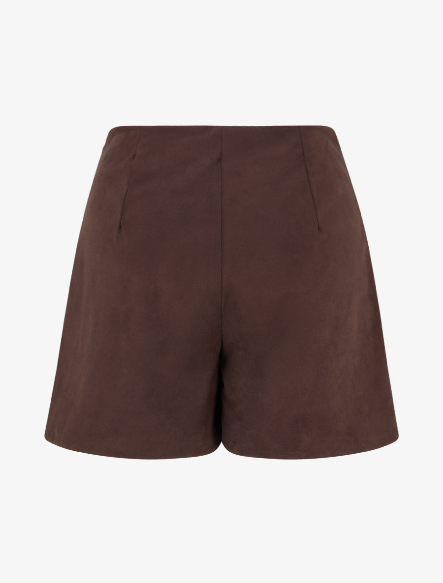 Short style jupe en suédine à effet drapé - Marron - 2