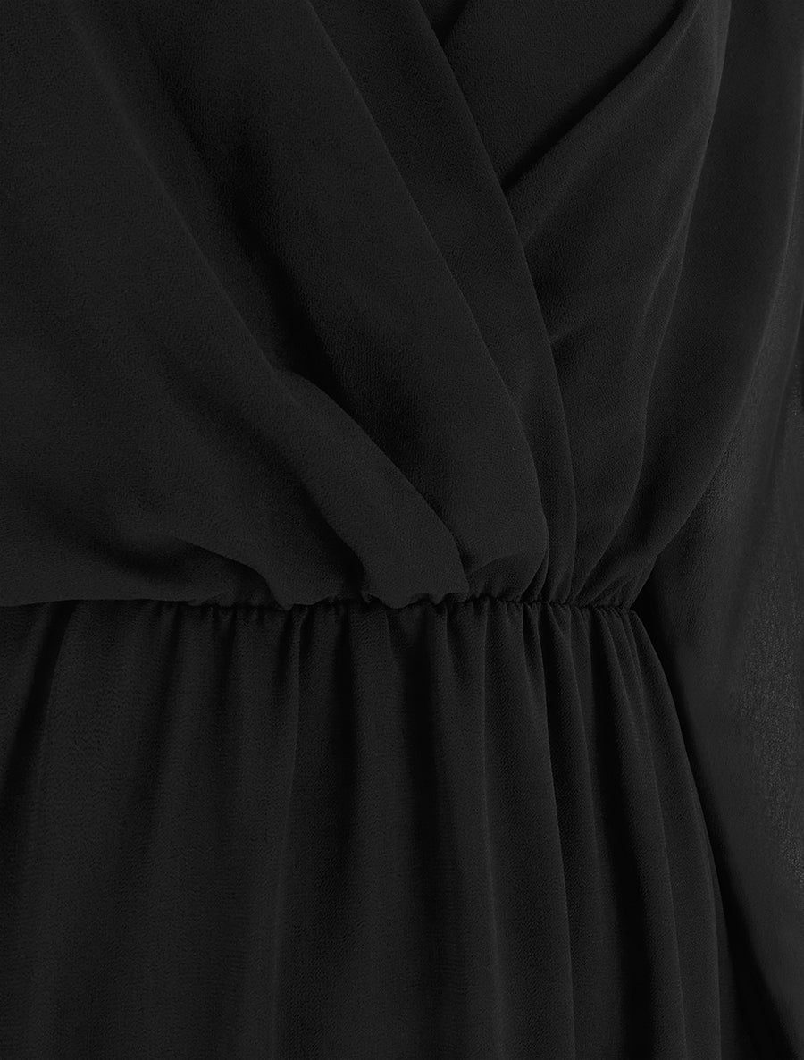 Robe évasée en voile à col cache-coeur - Noir - 3