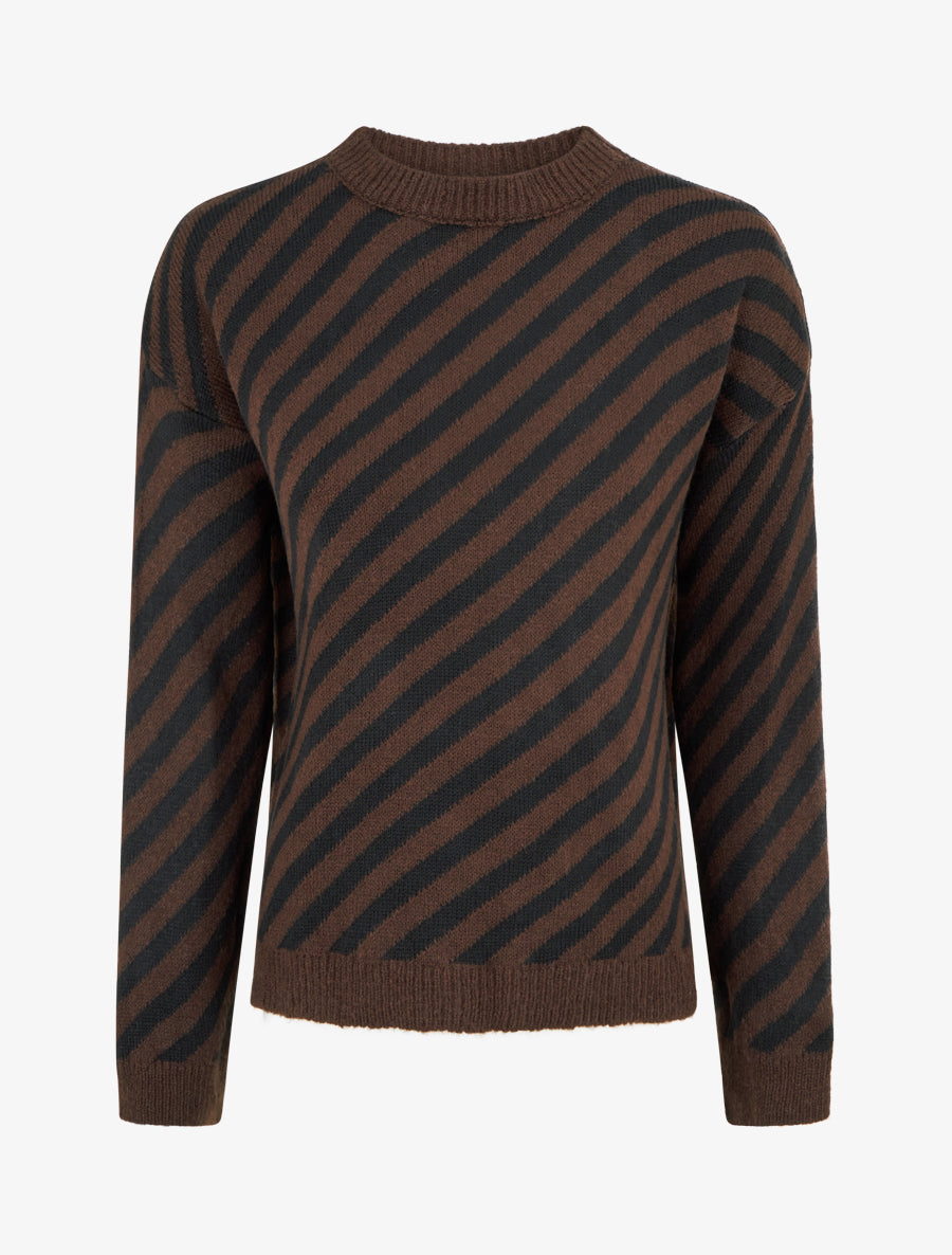 Pull mohair à rayures diagonales - Marron - 1