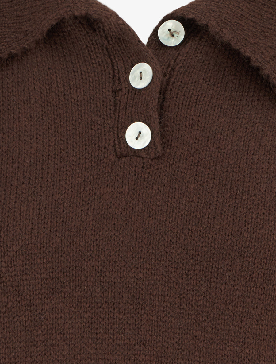Pull en maille à col boutonné - Marron - 3