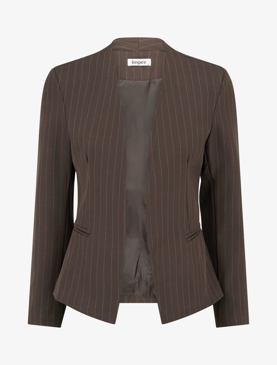 Blazer rayé à col droit - Marron - 1