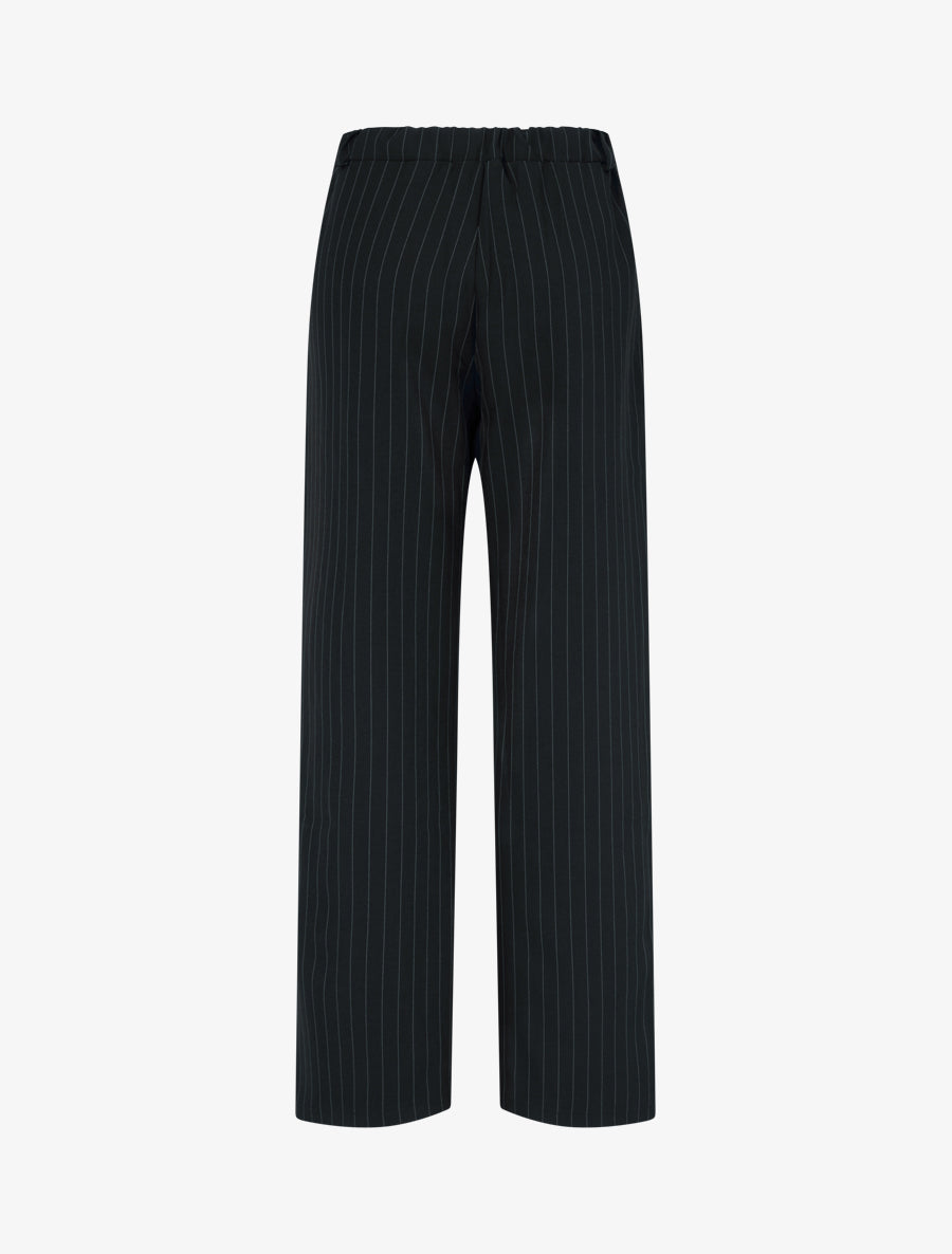 Pantalon rayé à taille élastiquée - Noir - 2