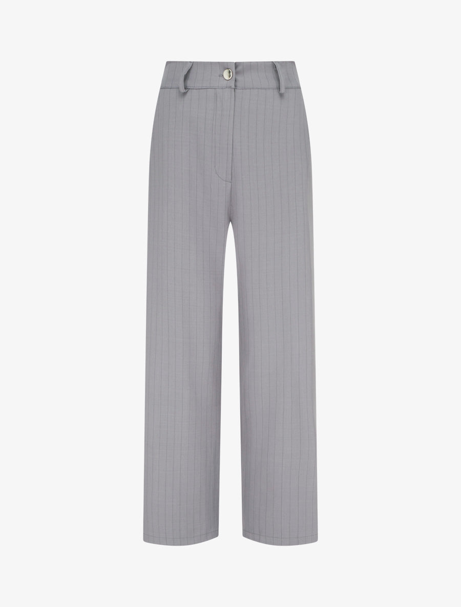 Pantalon rayé à taille élastiquée - Gris - 1