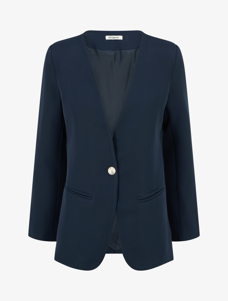 Blazer uni boutonné - Marine - 1