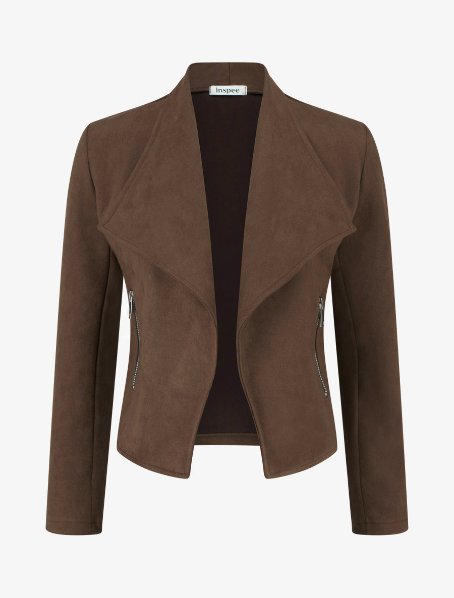 Veste en suédine à fermeture zippée - Marron - 1