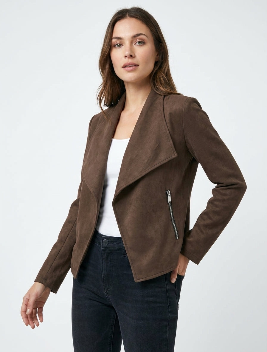 Veste en suédine à fermeture zippée - Marron