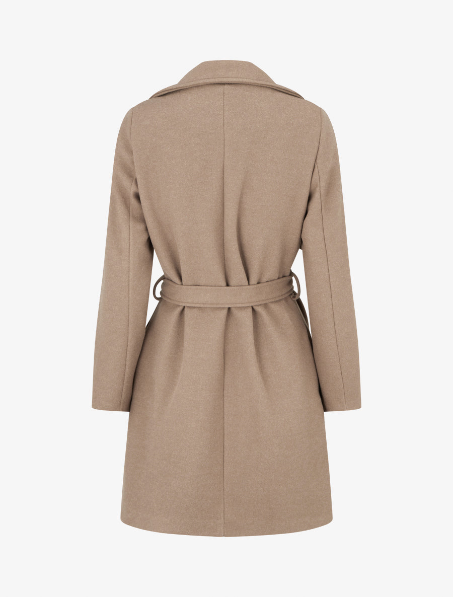 Manteau long à zip asymétrique ceinturé à la taille - Camel - 2