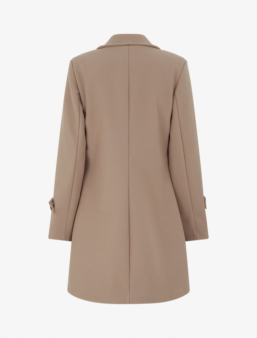 Manteau long croisé uni à col cranté et fermeture boutonnée - Beige foncé - 2