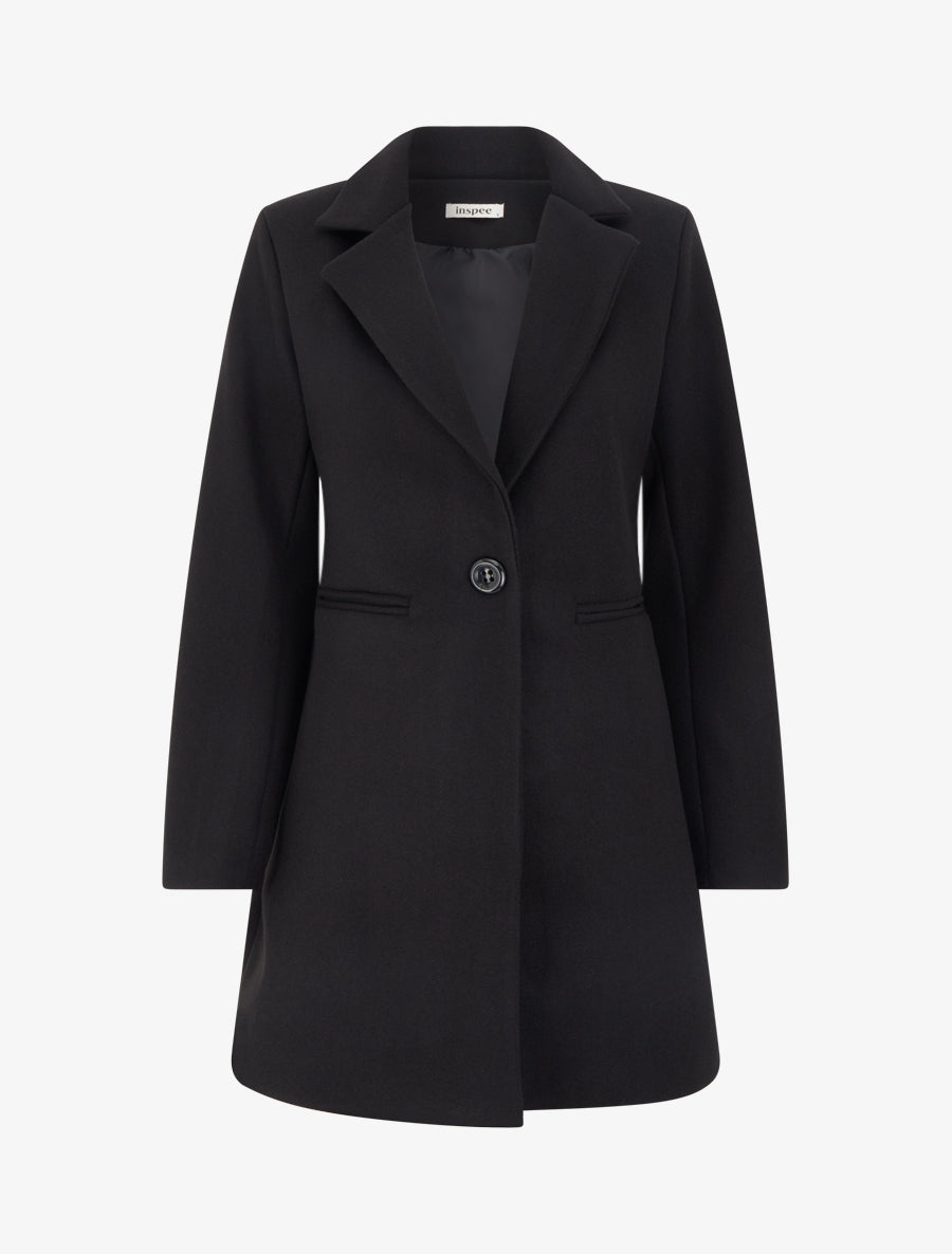 Manteau uni à col cranté - Noir - 1