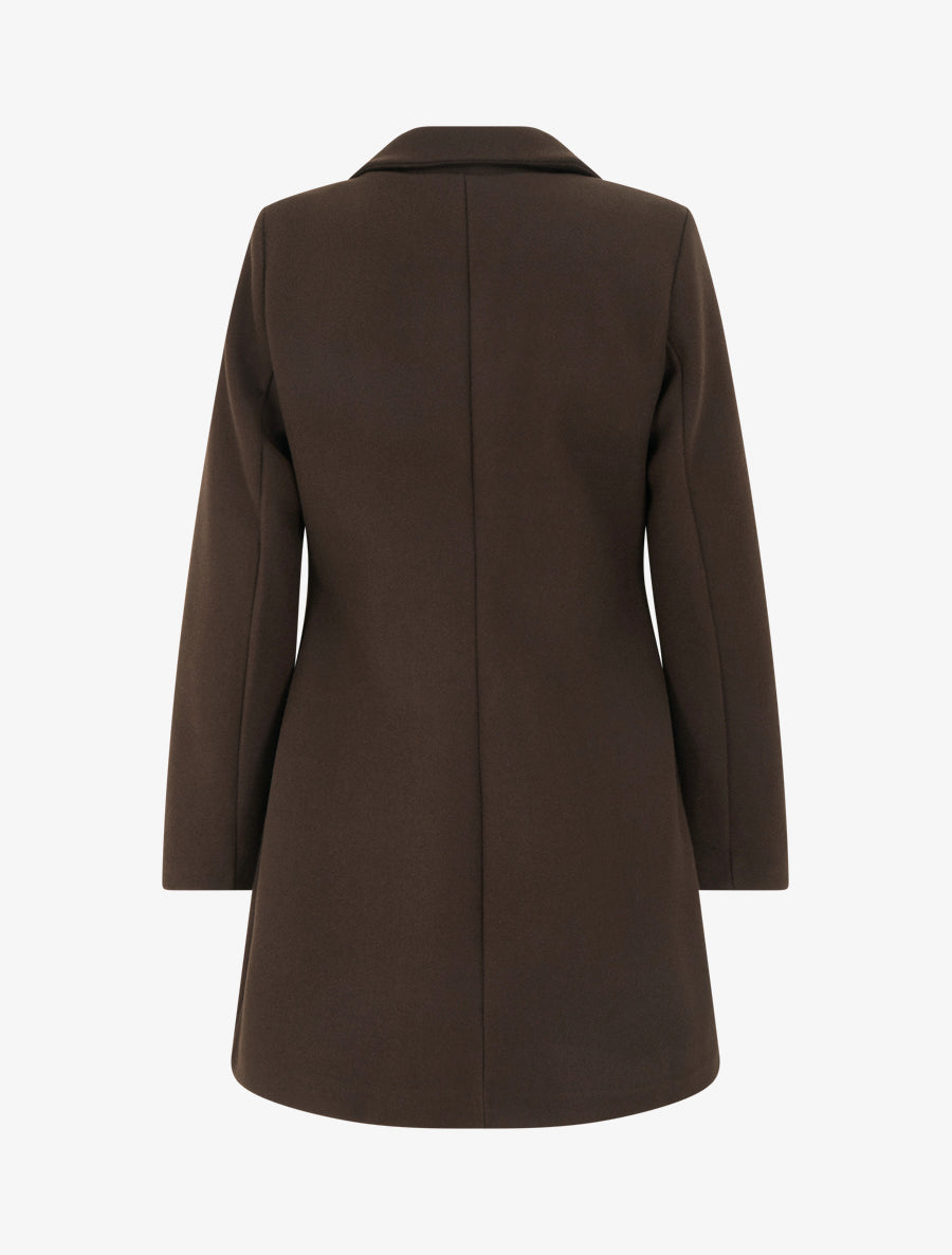 Manteau uni à col cranté - Chocolat - 2