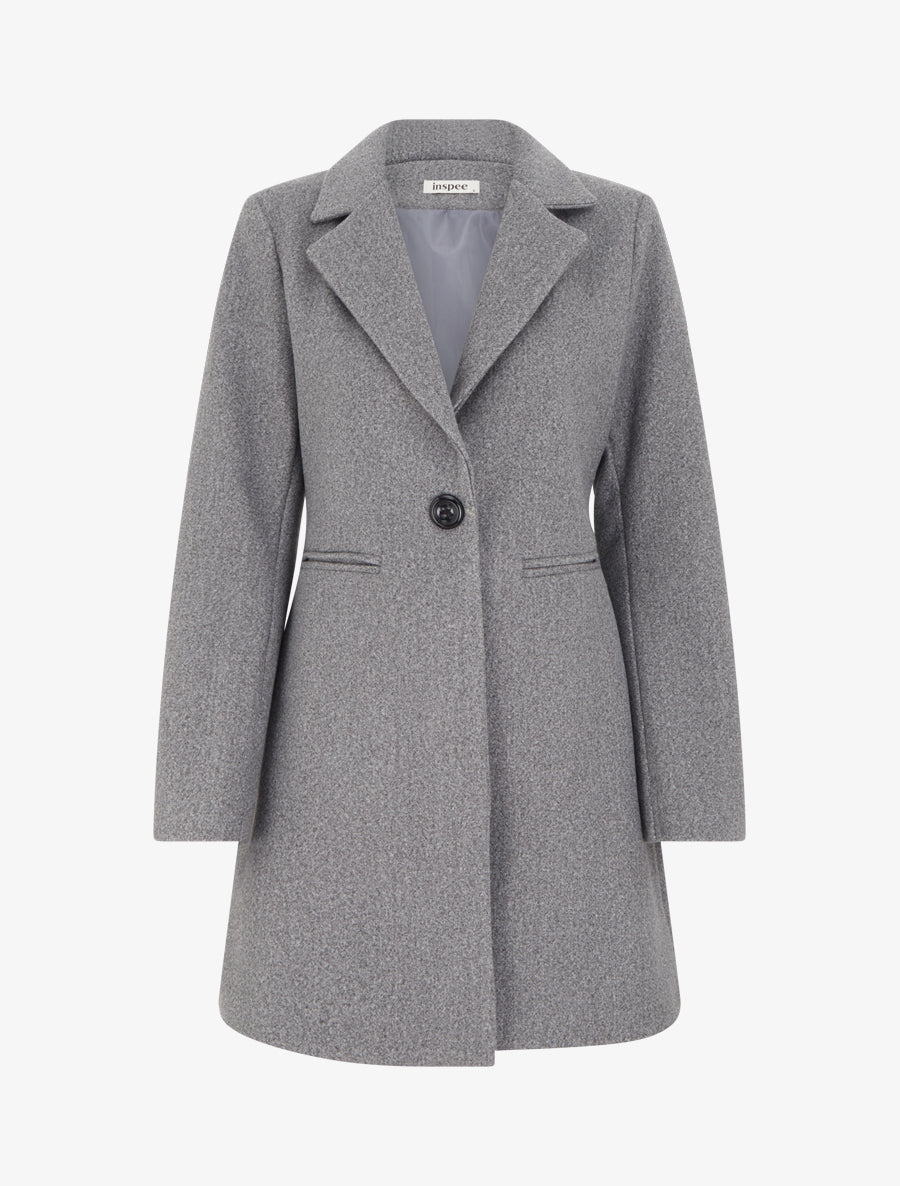 Manteau uni à col cranté - Gris clair - 1