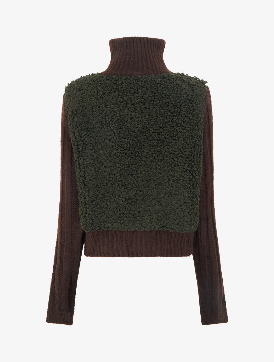 Gilet bicolore zippé à manches longues et col montant - Kaki/marron - 2