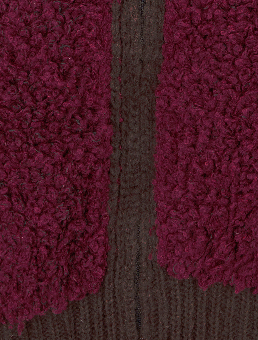 Gilet bicolore zippé sans manches effet bouclé - Lie de vin/marron - 3