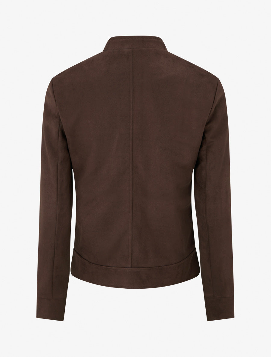 Veste en suédine zippée à poche à rabat - Marron - 2