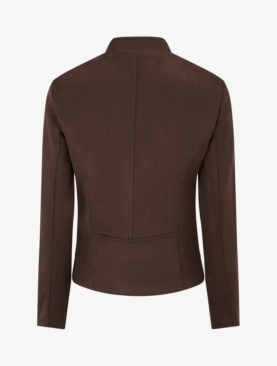 Veste en suédine à col montant et zip - Marron - 2