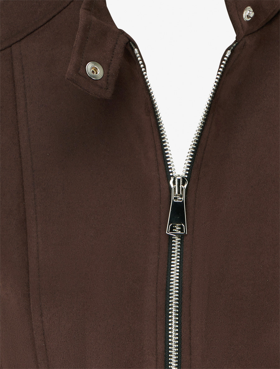 Veste en suédine à col montant et zip - Marron - 3