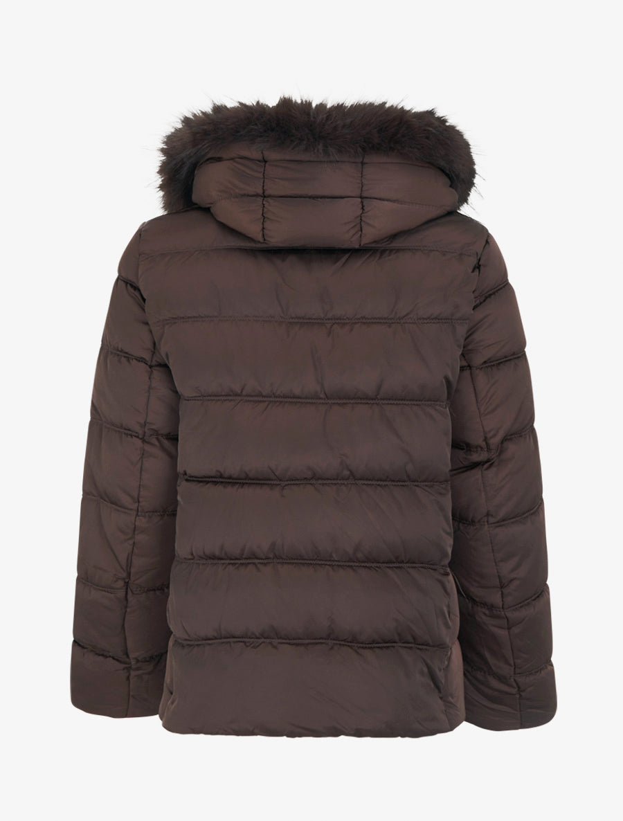 Doudoune à capuche amovible ornée de fourrure avec patch strassé - Chocolat - 2