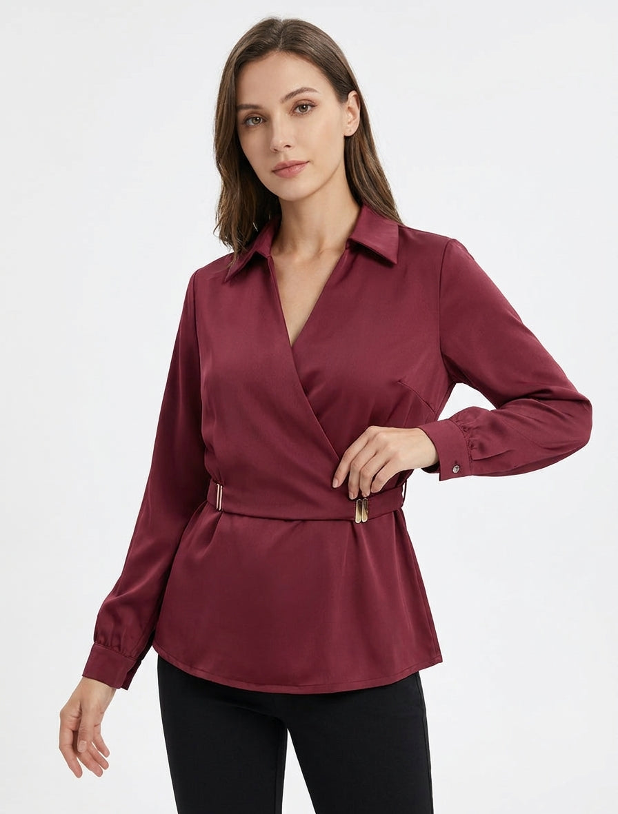 Blouse satinée à taille élastiquée - Bordeaux