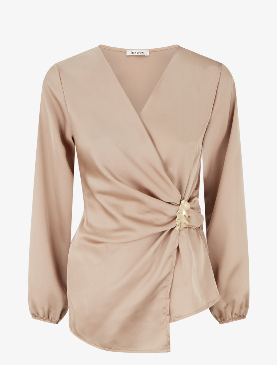 Top drapé et satiné à bijou - Beige - 1