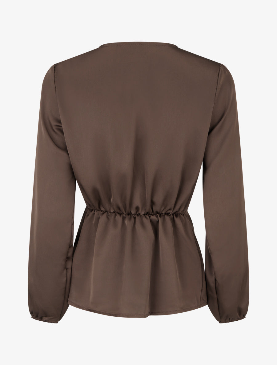 Top drapé et satiné à bijou - Marron - 2