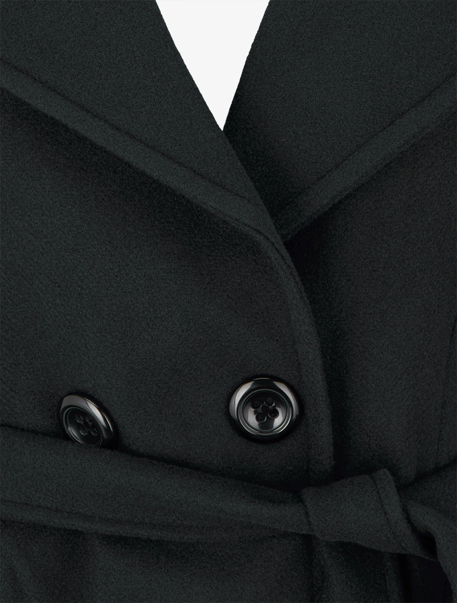 Manteau long croisé en laine mélangée - Noir - 3