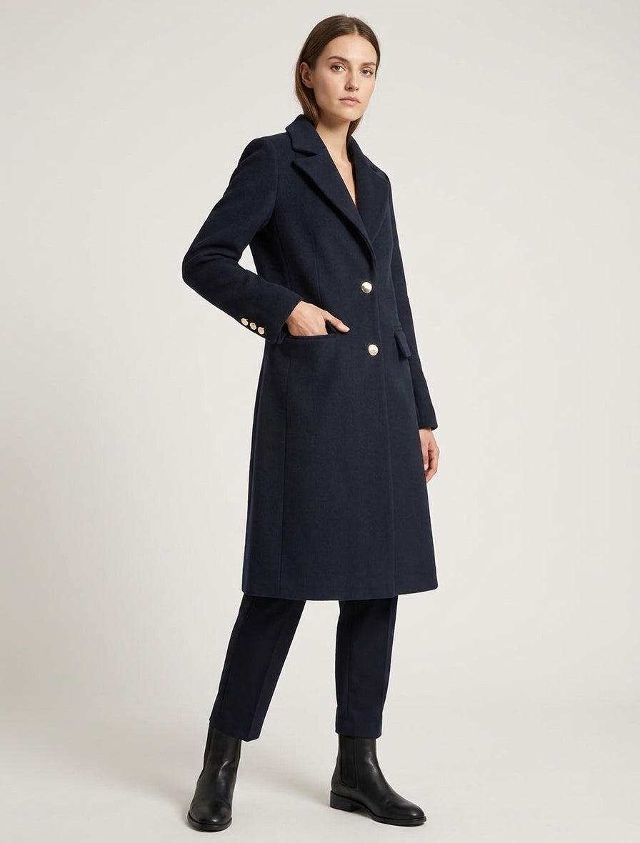Manteau long droit classique - Marine