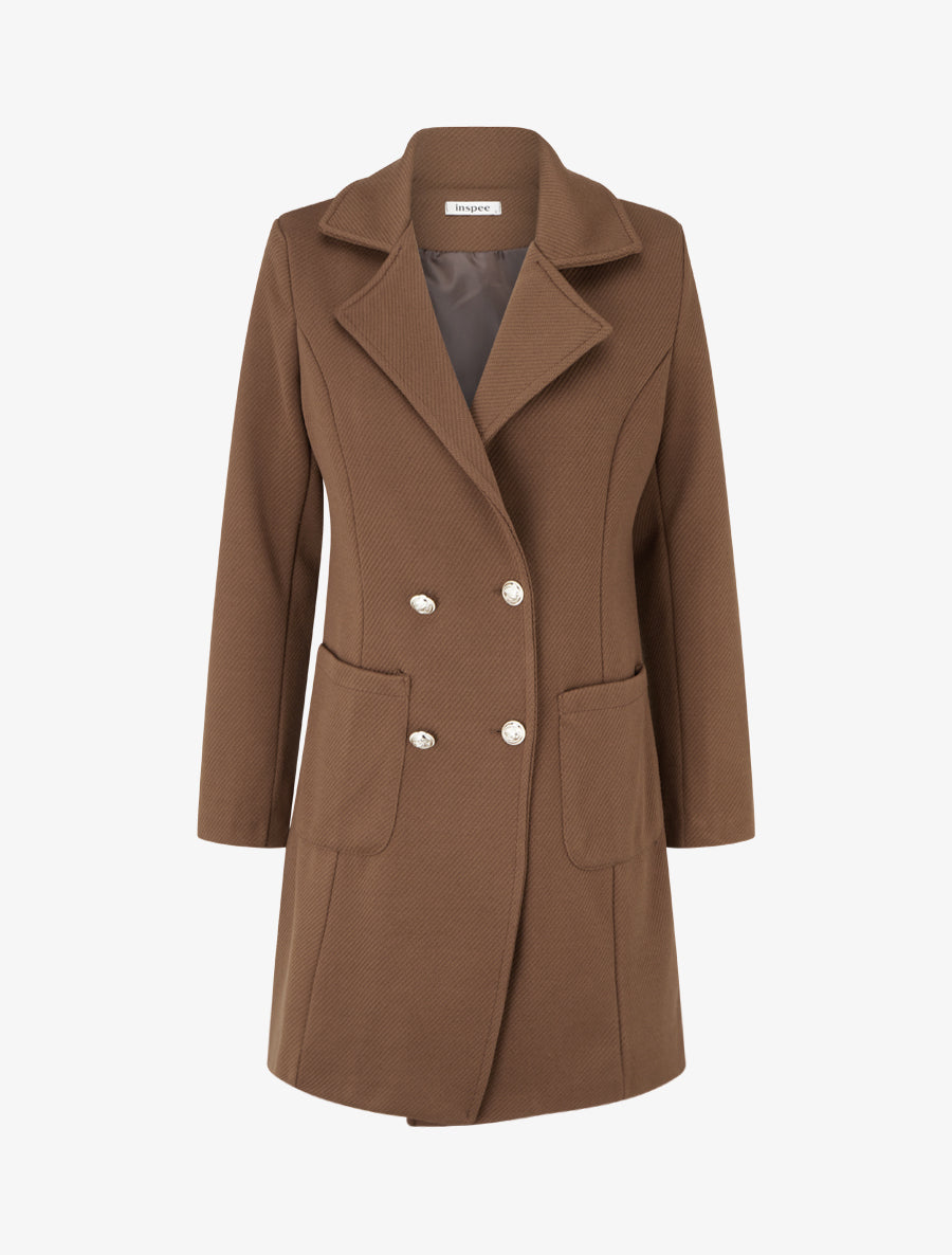 Manteau en laine mélangée à poches plaquées - Marron - 1