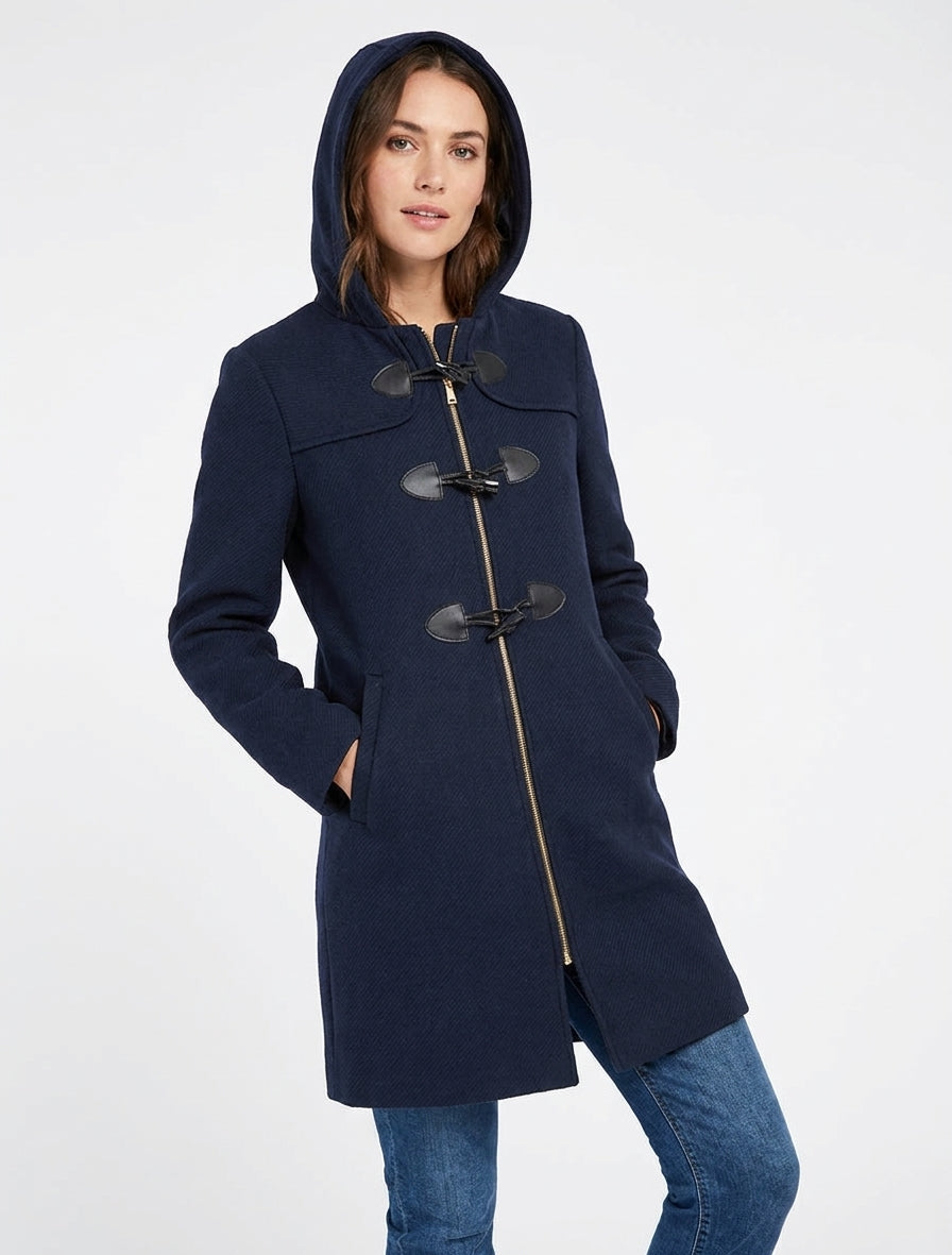 Effen duffelcoat met capuchon - Marine