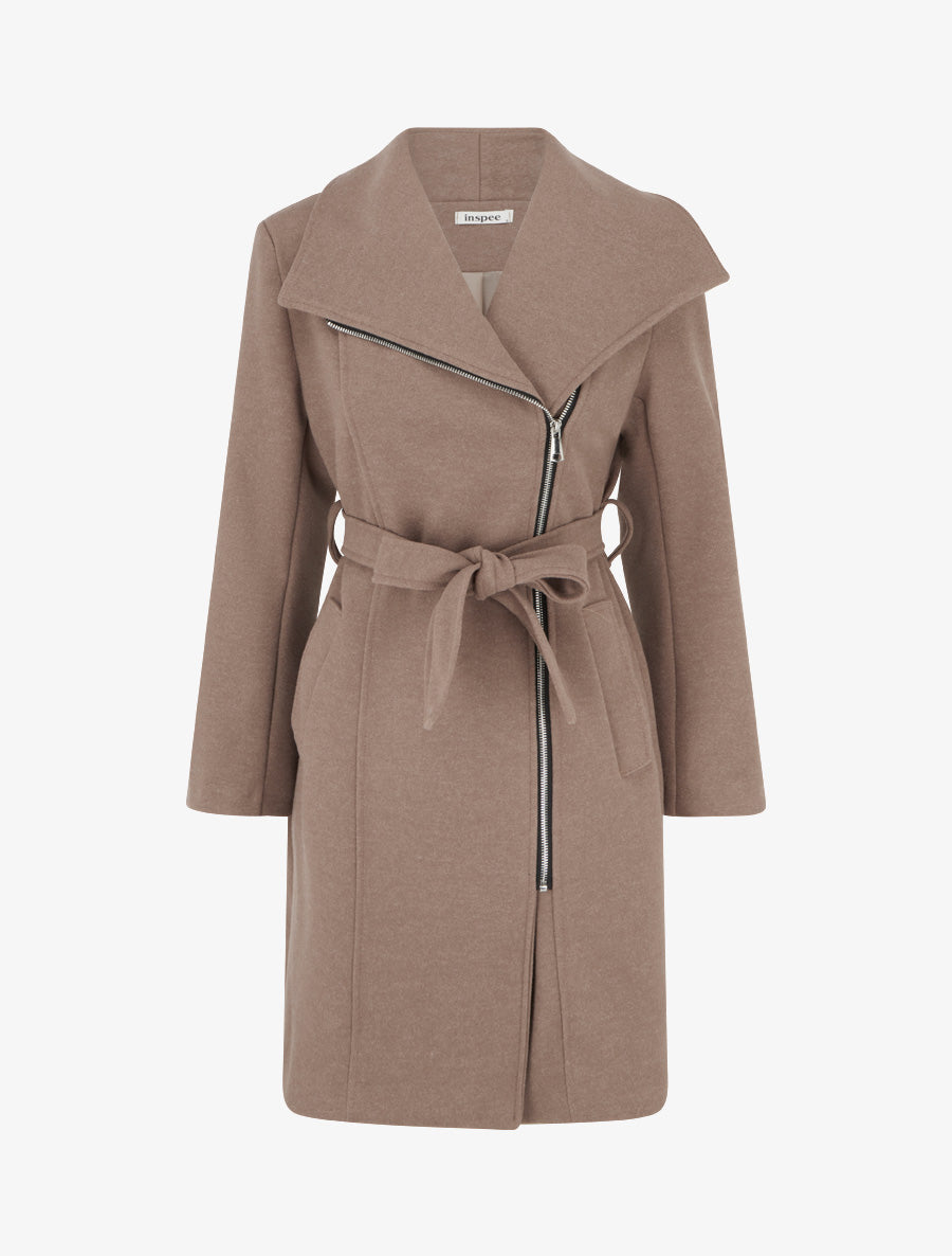 Manteau zippé col à revers - Taupe - 1
