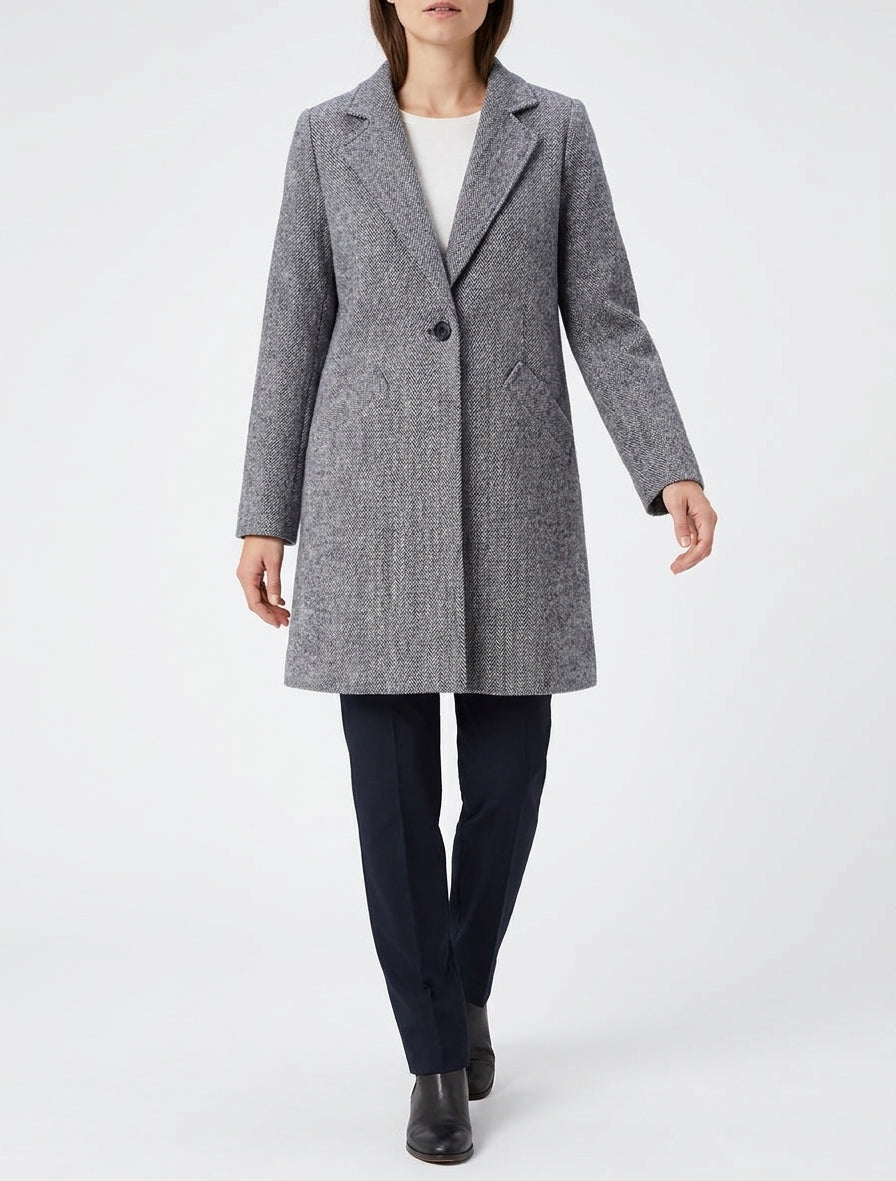 Manteau boutonné imprimé chevron - Marine