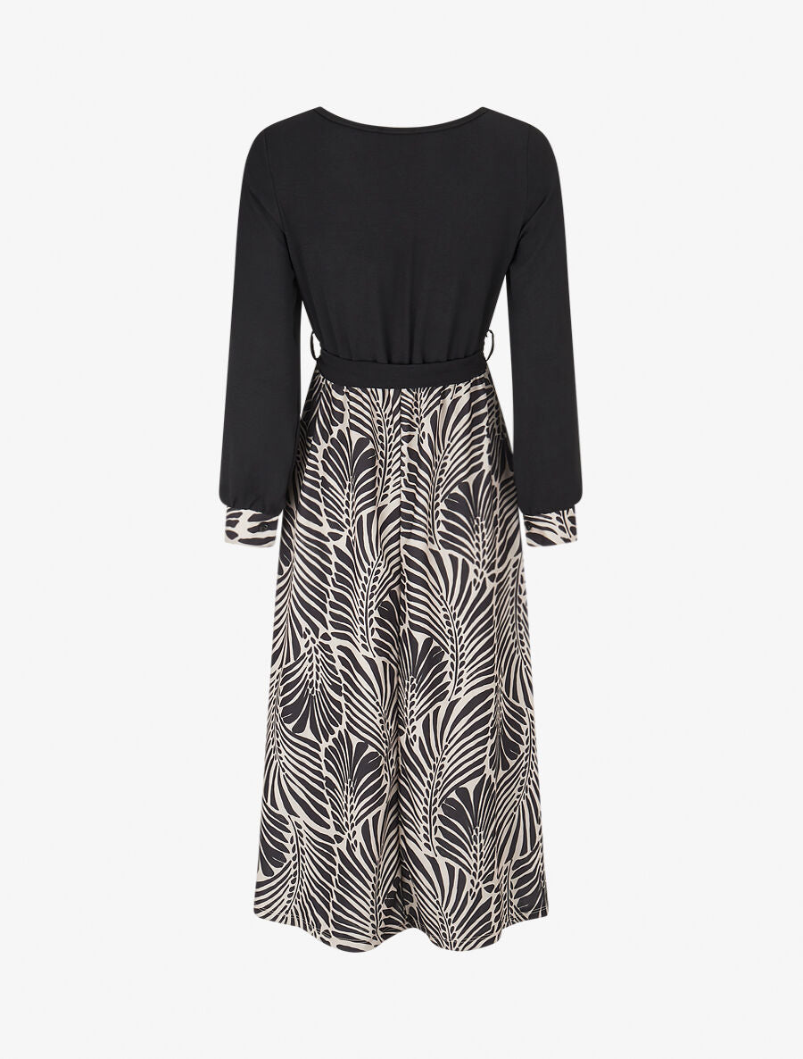 Robe évasée à jupe imprimé végétal - Noir - 2