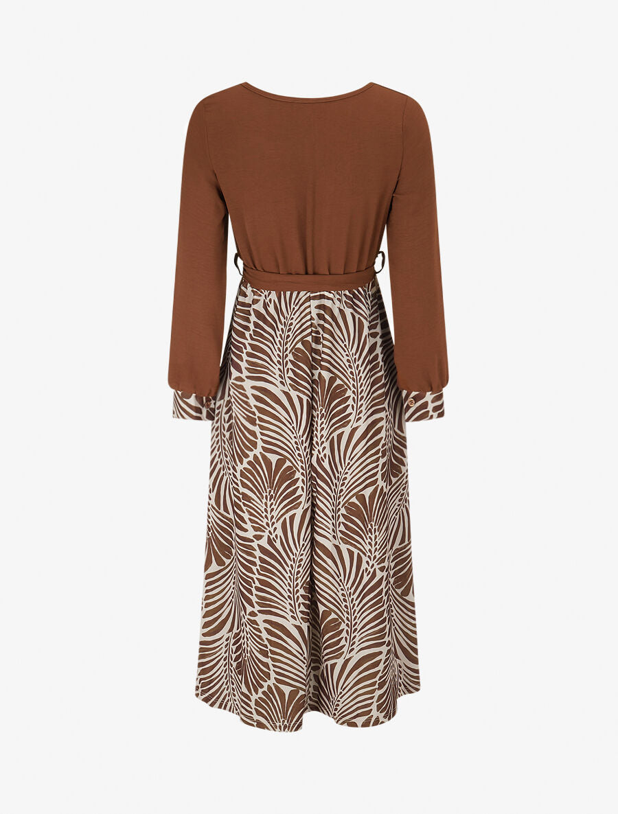 Robe évasée à jupe imprimé végétal - Marron - 2