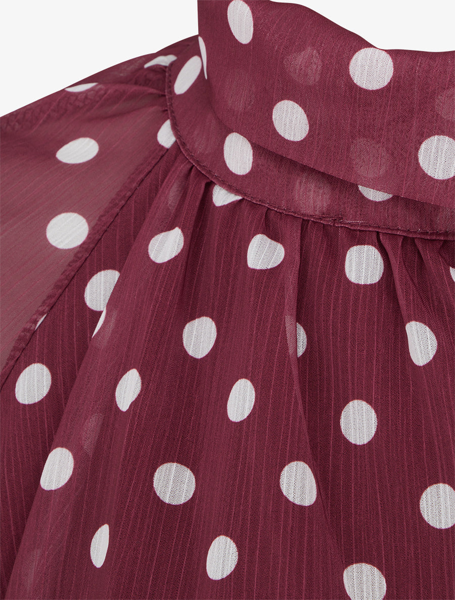 Blouse en voile imprimé à pois - Bordeaux - 3