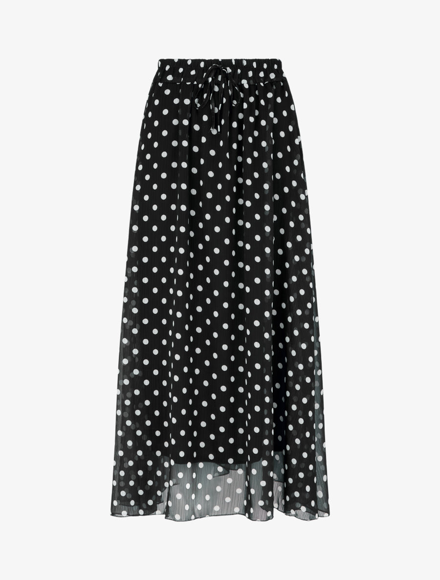 Jupe longue élastiquée à pois - Noir - 1