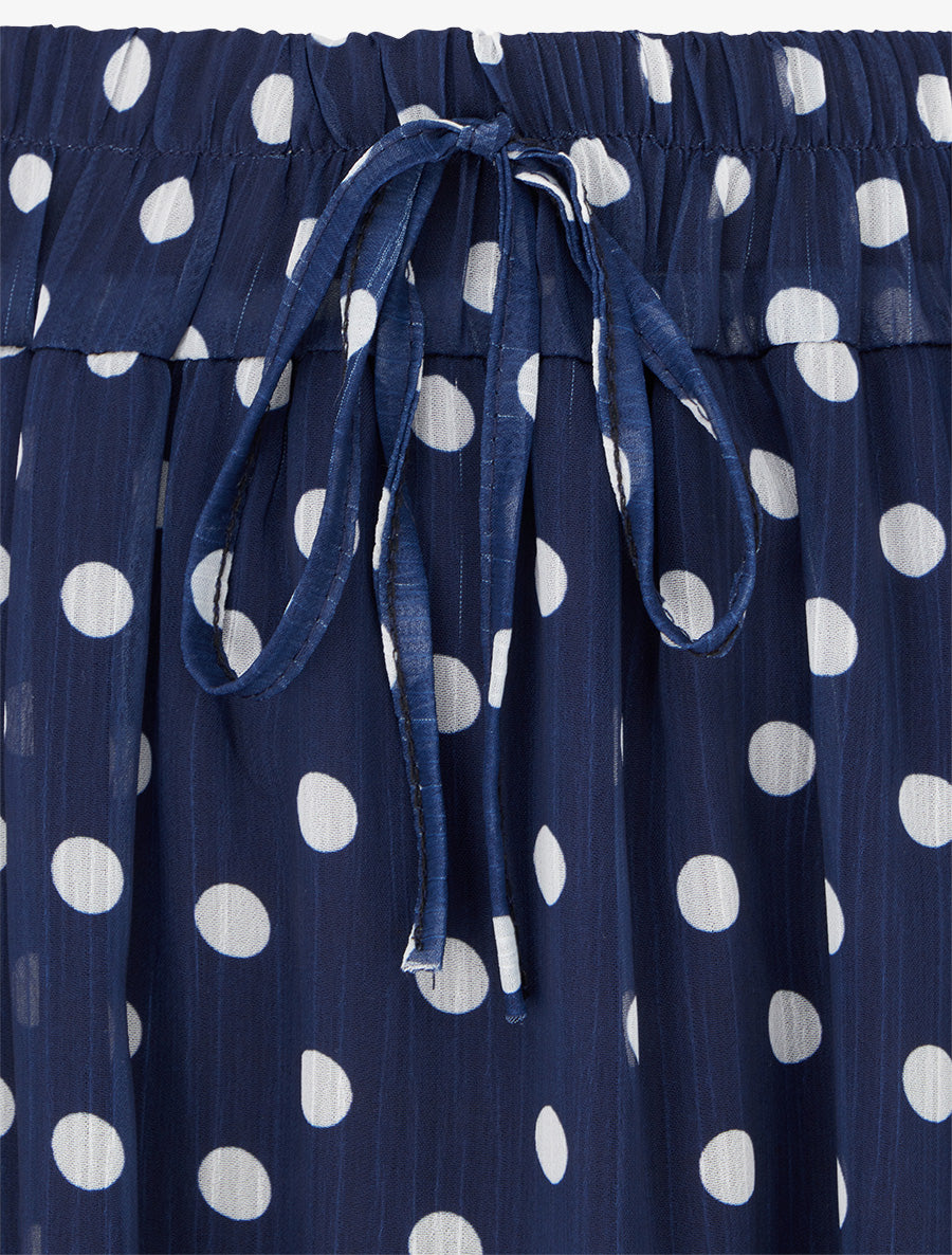 Jupe longue élastiquée à pois - Marine - 3
