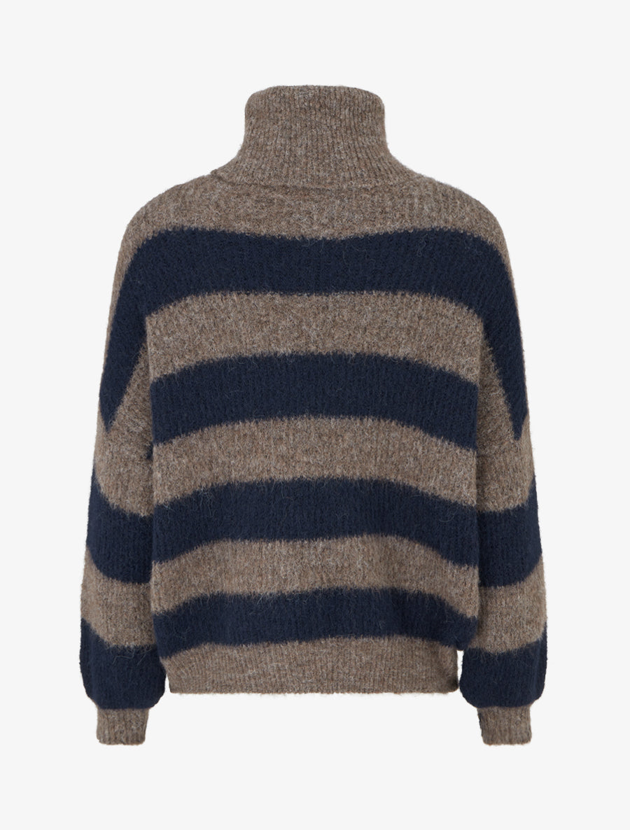 Pull rayé à col roulé - Marine/taupe - 2
