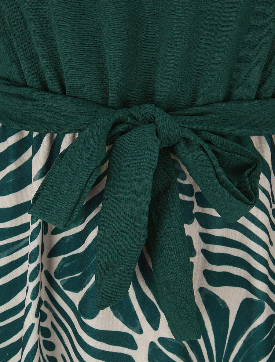 Robe évasée à jupe imprimé végétal - Vert - 3