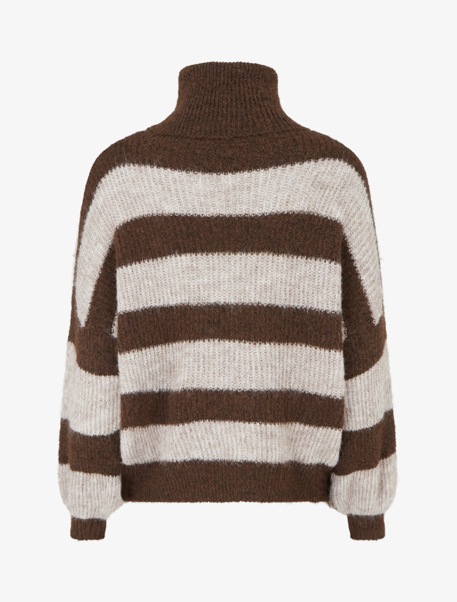 Pull rayé à col roulé - Marron/taupe - 2