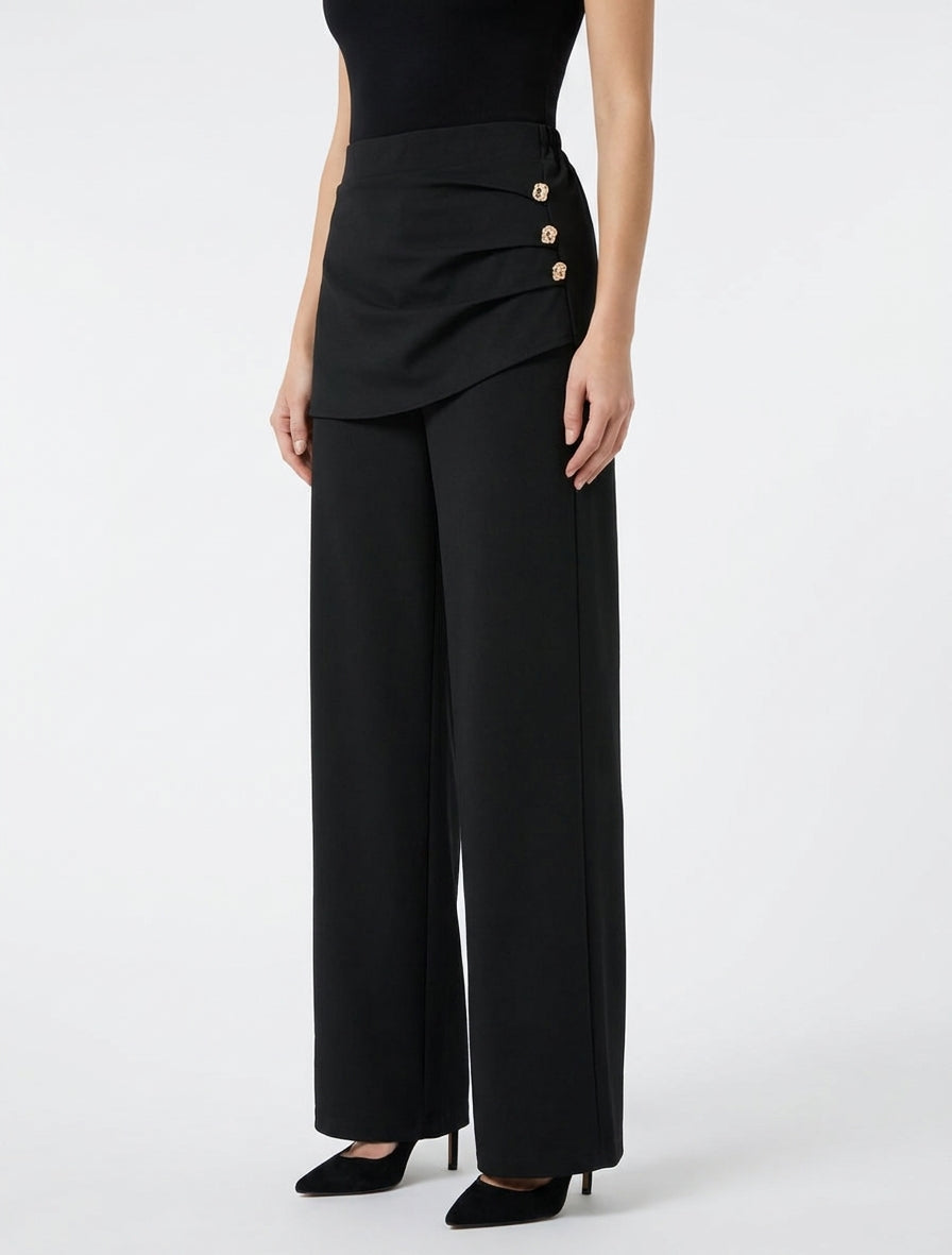Pantalon ample taille haute et drapé - Noir